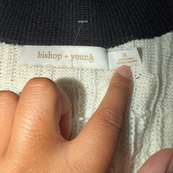 ANTHROPOLOGIE Bishop + Young Cable Knit Black and White Sweater Vest NWOT Medium - Picture 5 of 5
